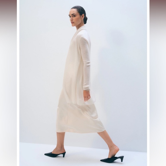 New White + Warren 100% Cashmere Trapeze Cardigan in Pearl White size small - Picture 2 of 13